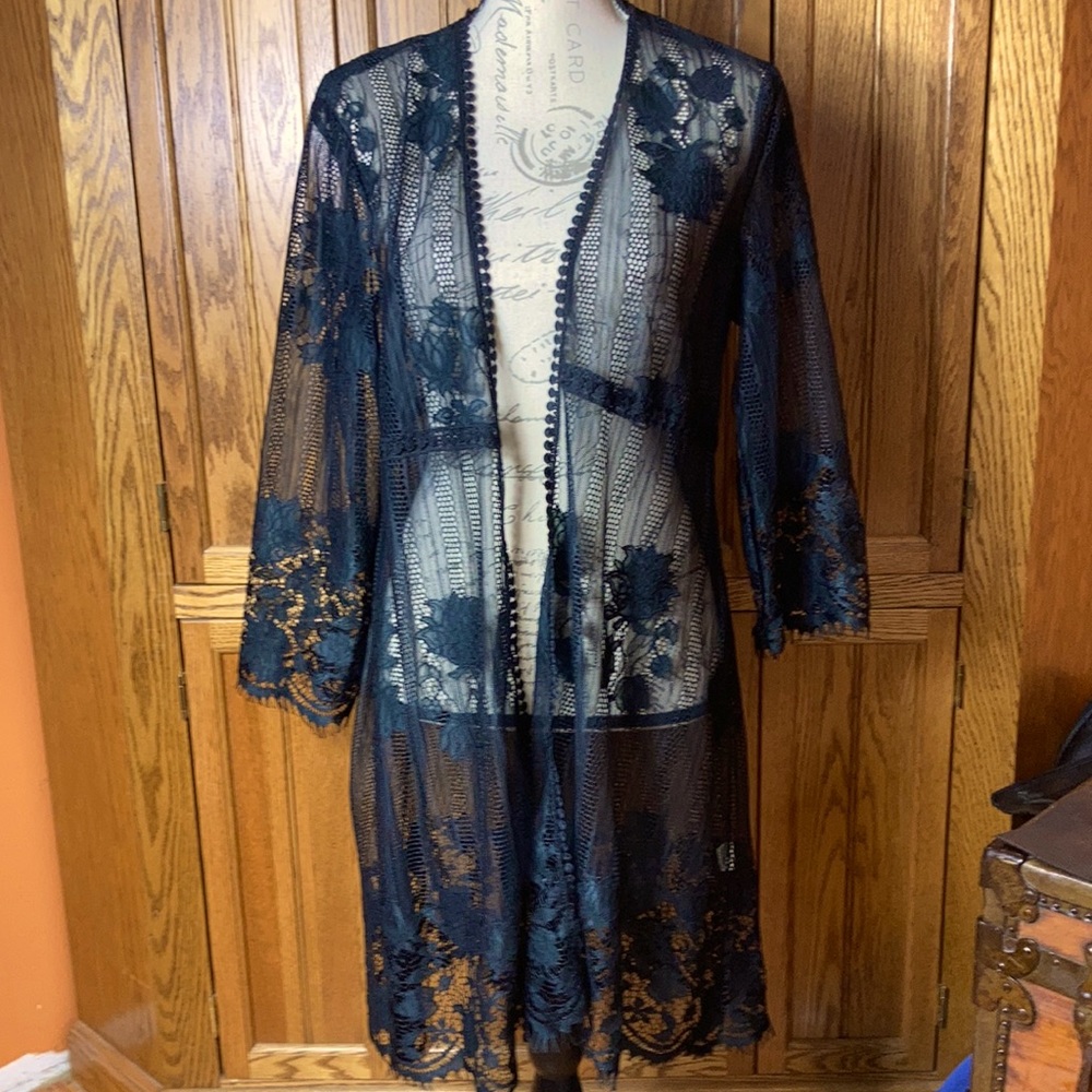 Paper + Tee black lace duster